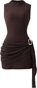 Sculpted Ruched Mock Neck Mini Dress