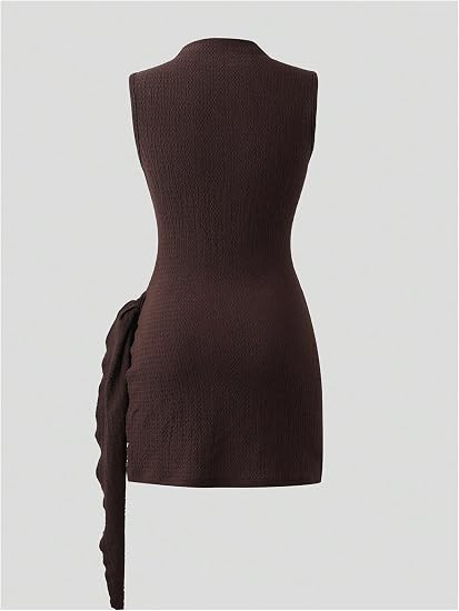 Sculpted Ruched Mock Neck Mini Dress