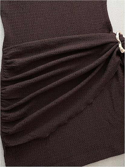 Sculpted Ruched Mock Neck Mini Dress